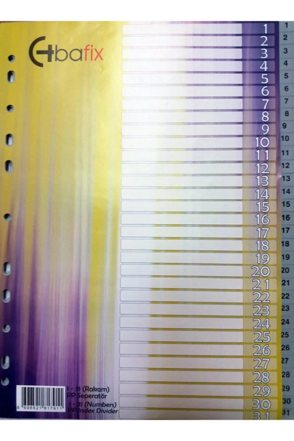 Bafix Seperatör 1-31 Rakamlı Plastik A4 Seperatör (10 Adet)