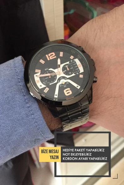 Erkek Kol Saati Çelik Kordon Siyah Renk - Özel Kutulu STC12000 - 2