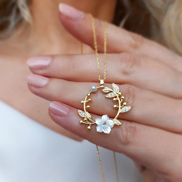 Vaoov 925 Ayar Gümüş İncili Çiçek Kolye - Resim 2