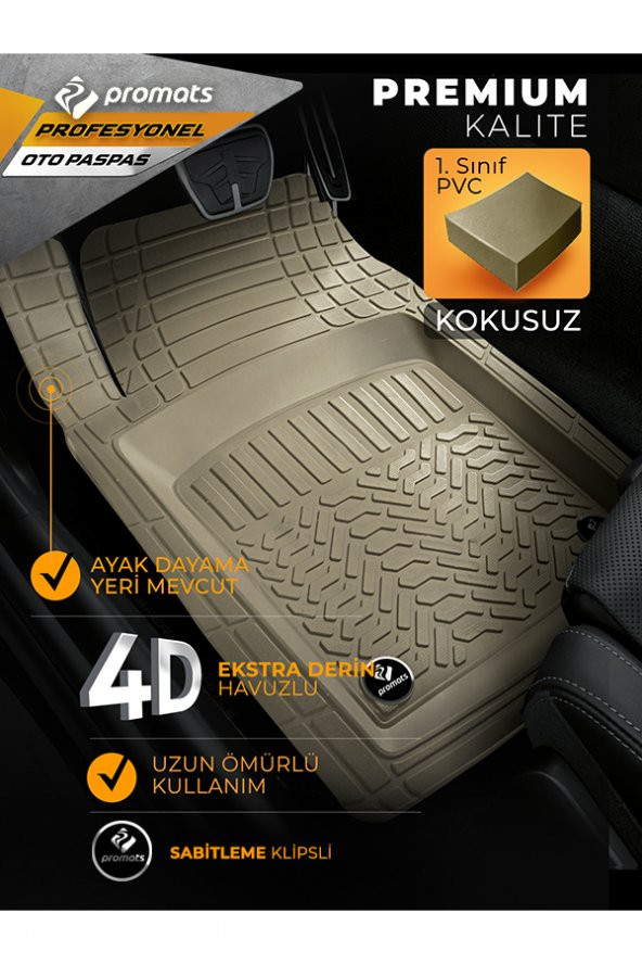 Rizline Mini Cooper R56 Modellere Uyumlu Oto Paspas 4D  Profesyonel (Bej) - 2