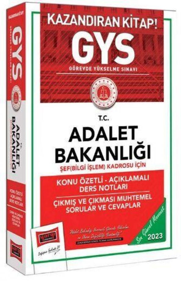 2023 Adalet Bakanlığı GYS Şef (Bilgi İşlem) Kadrosu İçin Konu Özetli Açıklamalı Ders Notları Çıkması Muhtemel Sorular ve Cevaplar Yargı Yayınları