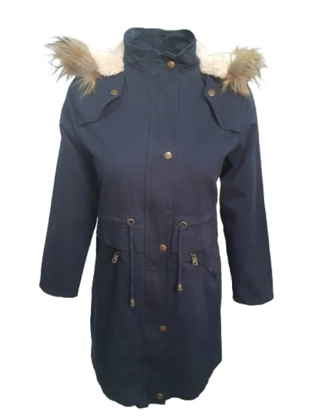 Konica 01897 Kadın Keten İçi Kürklü Kapüşonlu Kaban - Resim 2