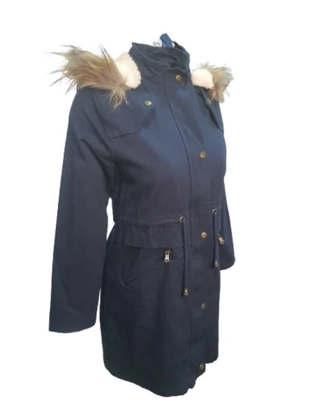 Konica 01897 Kadın Keten İçi Kürklü Kapüşonlu Kaban ürün görseli