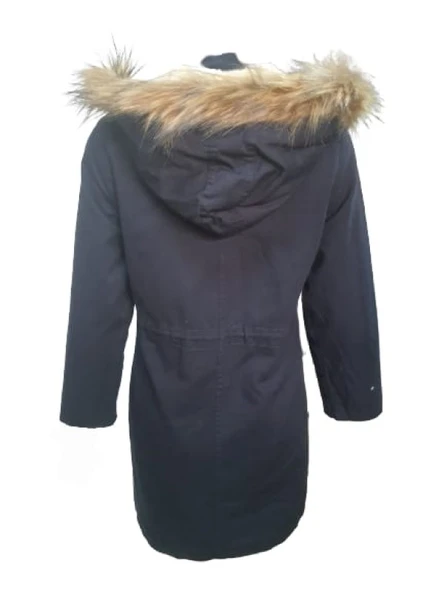 Konica 01897 Kadın Keten İçi Kürklü Kapüşonlu Kaban - Resim 3