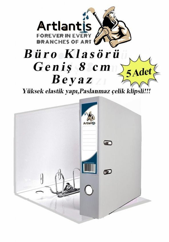 Büro Klasörü Beyaz Geniş 5 Adet Plastik Geniş Beyaz Klasör Halkalı Paslanmaz Çelik Klipsli 5 Adet