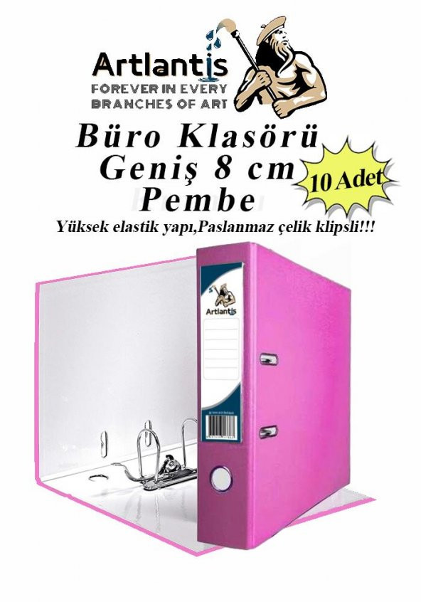 Büro Klasörü Pembe Geniş 10 Adet Plastik Geniş Pembe Klasör Halkalı Paslanmaz Çelik Klipsli 10 Adet