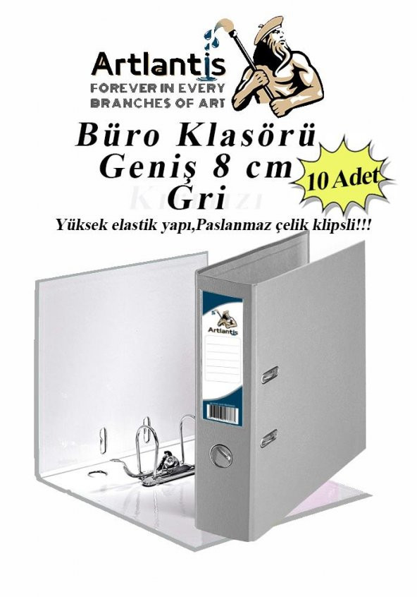 Büro Klasörü Gri Geniş 10 Adet Plastik Geniş Gri Klasör Halkalı Paslanmaz Çelik Klipsli 10 Adet