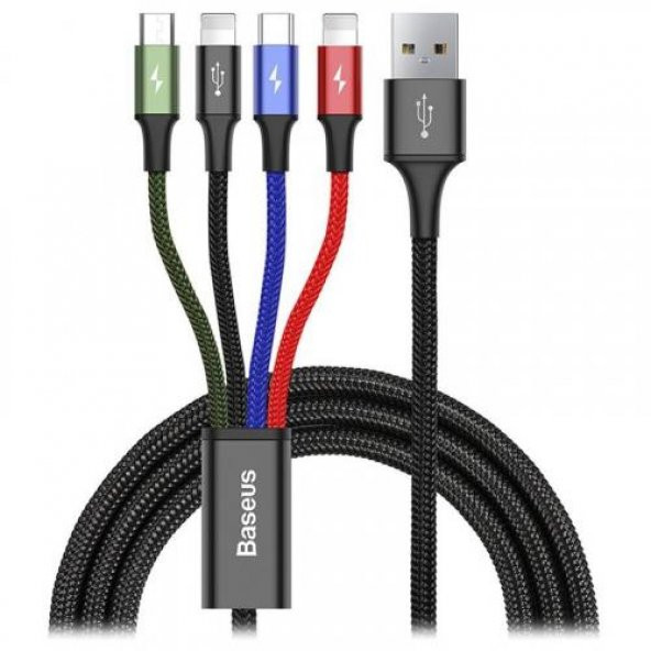 Baseus 120Cm 4in1 Şarj ve Data Kablosu, USB To 2x İphone Lightning, 1x Type C ve 1x Micro Kablo