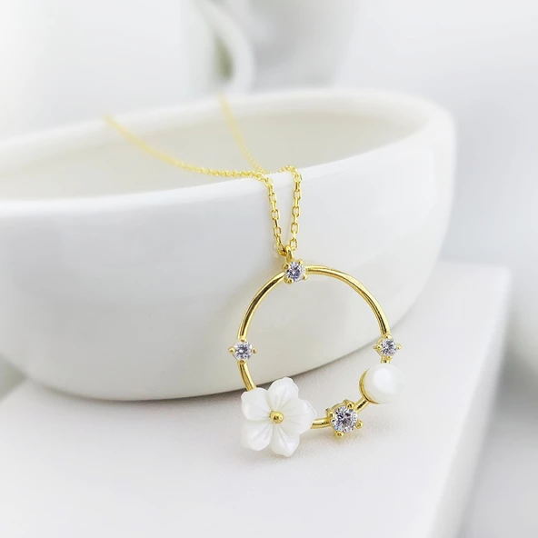 Vaoov 925 Ayar Gümüş İncili Çiçek Hediye Kolye - Resim 3