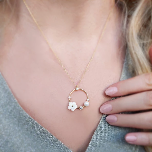 Vaoov 925 Ayar Gümüş İncili Çiçek Hediye Kolye - Resim 4