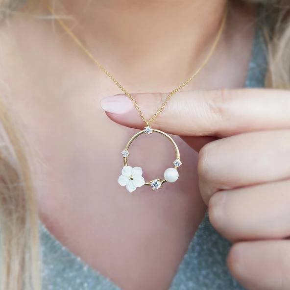 Vaoov 925 Ayar Gümüş İncili Çiçek Hediye Kolye - Resim 5