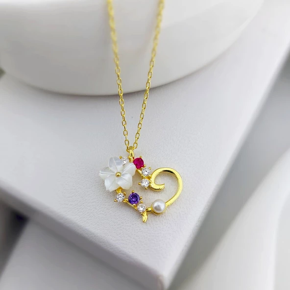 Vaoov 925 Ayar Gümüş Çiçekli Kalp Hediye Kolye - Resim 2