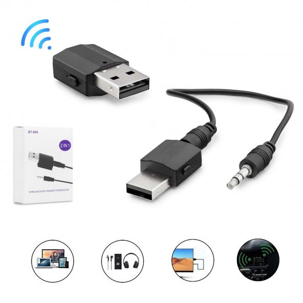 USB DONGLE BLUETOOTH 5.0 TRANSMITTER RECEIVER VERİCİ ALICI KABLOSUZ 2 IN 1 PIXLINK BT-600 - 1