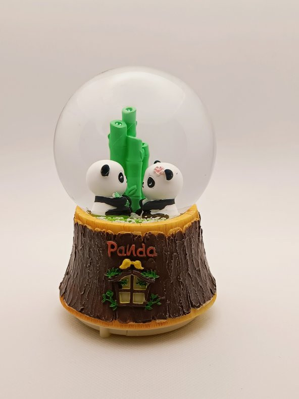 Panda Çift Model Orta Boy Işıklı Müzikli Kar Küresi