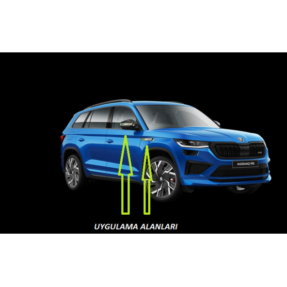 Skoda VRS Kodiaq Yan Aynalar Ve Çamurluk Yanı Damla Desen Bıçak Logo Arma Seti - 5