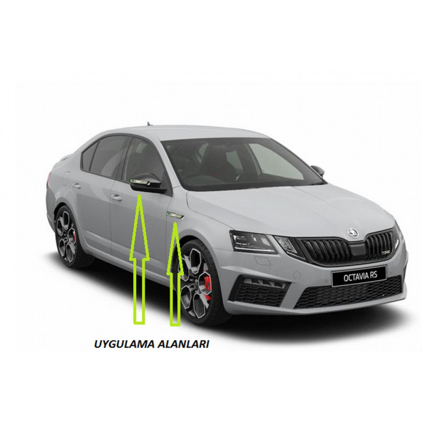 Skoda VRS Octavia Yan Aynalar Ve Çamurluk Yanı Damla Desen Bıçak Logo Arma Seti - 5