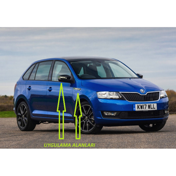 Skoda VRS Rapid Yan Aynalar Ve Çamurluk Yanı Damla Desen Bıçak Logo Arma Seti - Resim 5