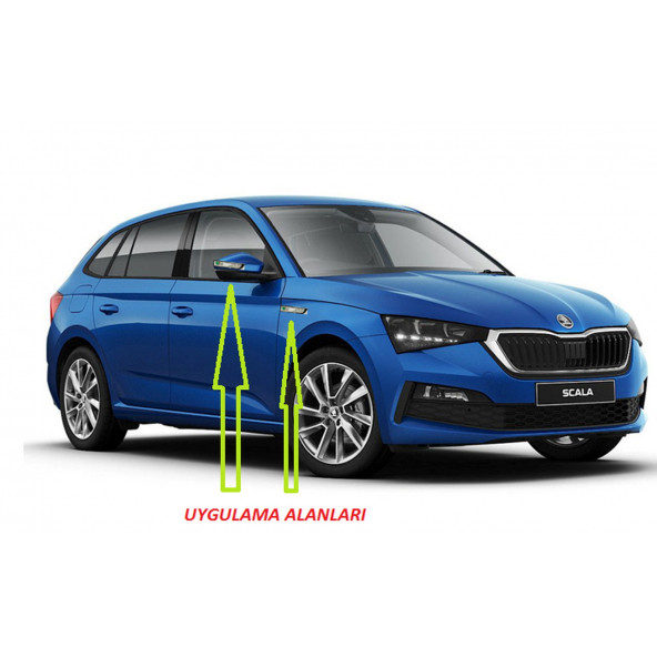 Skoda VRS Scala Yan Aynalar Ve Çamurluk Yanı Damla Desen Bıçak Logo Arma Seti - Resim 5