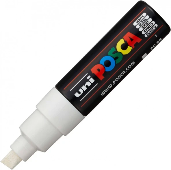 Uniball Posca 8.0mm Kesik Uçlu Poster Markörü Beyaz / PC8K