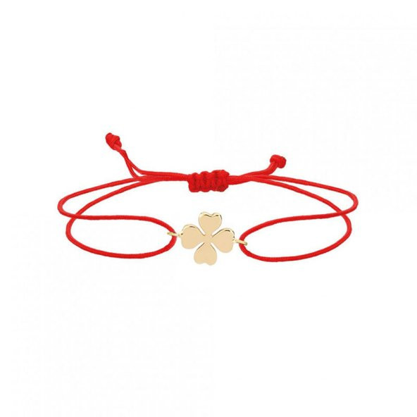 14 Ayar Altın Şans Yonca İpli Bileklik - Resim 2