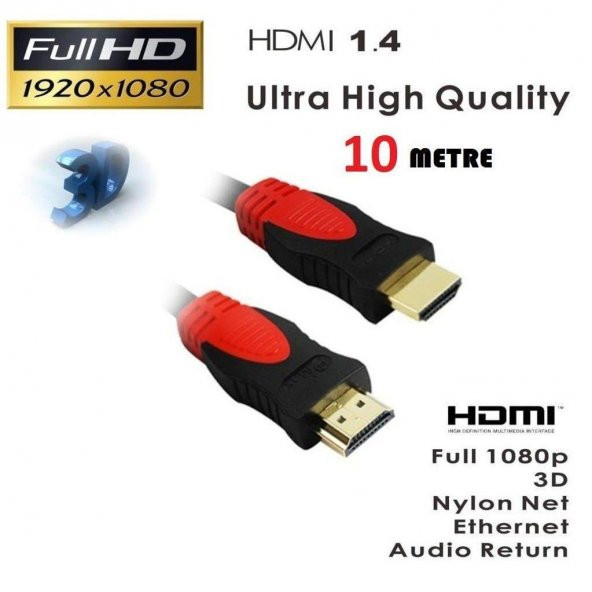 HDMİ Kablosu 10 Metre LCD Laptop FULLHD Ara Bağlantı Erkek-Erkek TV Kablo Ps3 Ps4 Xbox U - 2
