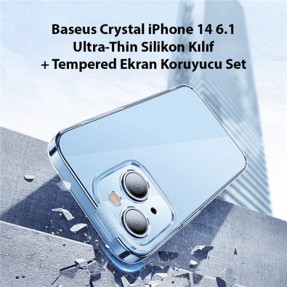 Baseus iPhone 14 6.1 0.3MM Silikon Kılıf ve Full Kaplama Kırılmaz Ekran Koruyucu, Aleofobik Kılıf - 5