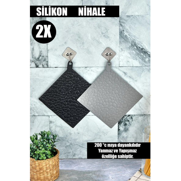 SİLİKON TENCERE VE TAVA TUTACAĞI 2 Lİ - SİLİKON NİHALE 2'Lİ SET GRİ SİYAH 16X16 CM NİHALE