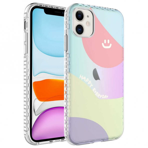 Apple iPhone 11 Kılıf Airbag Kenarlı Renkli Desenli Silikon Elegans Kapak - NO7