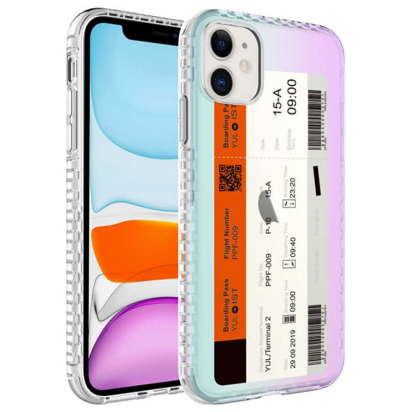 Apple iPhone 11 Kılıf Airbag Kenarlı Renkli Desenli Silikon Elegans Kapak - NO1