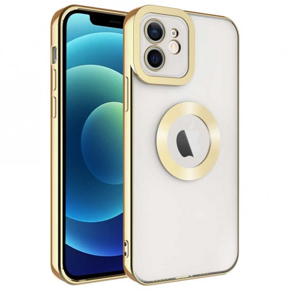 Apple iPhone 11 Kılıf Kamera Korumalı Logo Gösteren Omega Kapak - Gold