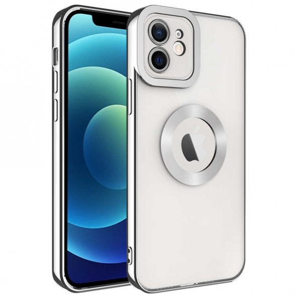 Apple iPhone 11 Kılıf Kamera Korumalı Logo Gösteren Omega Kapak - Gümüş