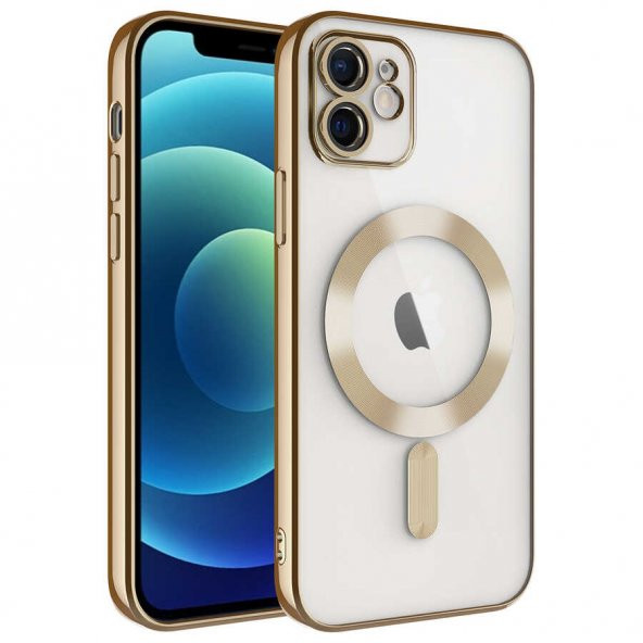 Apple iPhone 11 Kılıf Kamera Korumalı Magsafe Wireless Şarj Özellikli Demre Kapak - Gold