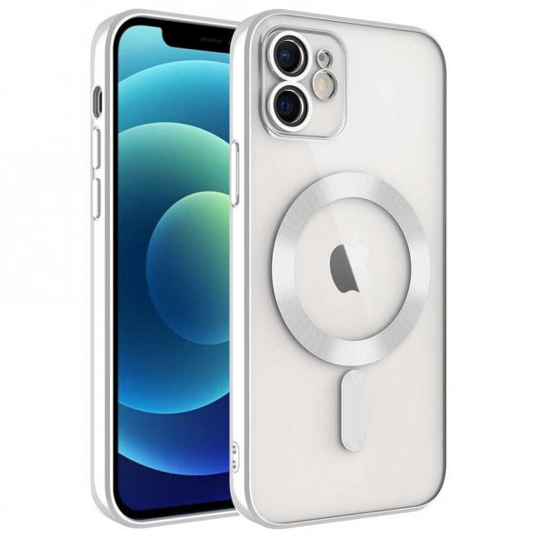 Apple iPhone 11 Kılıf Kamera Korumalı Magsafe Wireless Şarj Özellikli Demre Kapak - Gümüş