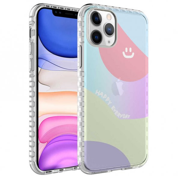 Apple iPhone 11 Pro Kılıf Airbag Kenarlı Renkli Desenli Silikon Elegans Kapak - NO7
