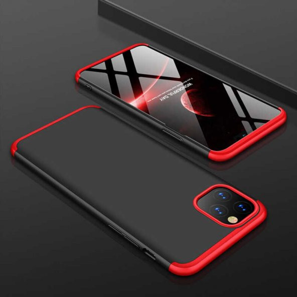 Apple iPhone 11 Pro Kılıf Ays Kapak - Siyah-Kırmızı