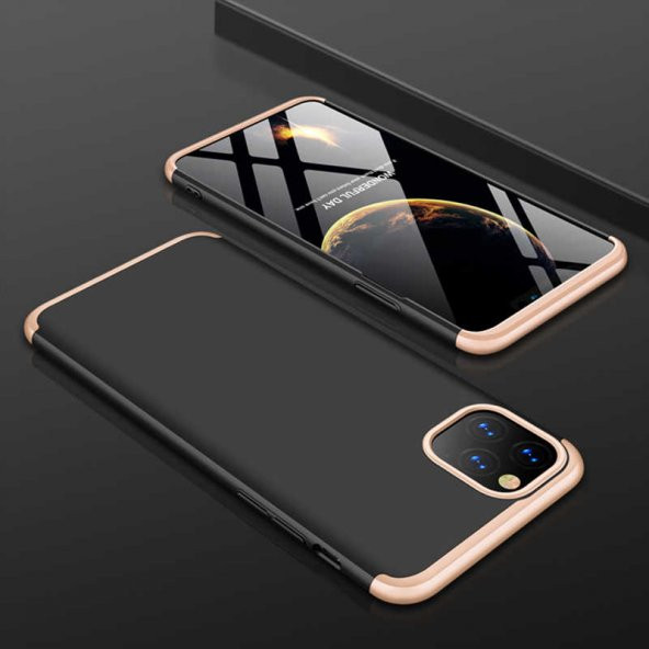 Apple iPhone 11 Pro Kılıf Ays Kapak - Siyah-Gold