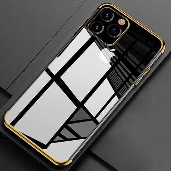 Apple iPhone 11 Pro Kılıf Dört Köşeli Lazer Silikon Kapak - Gold