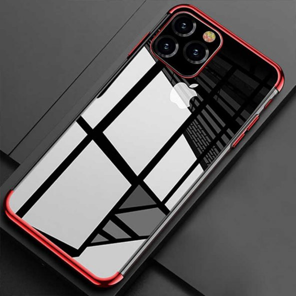 Apple iPhone 11 Pro Kılıf Dört Köşeli Lazer Silikon Kapak - Kırmızı
