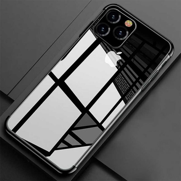 Apple iPhone 11 Pro Max Kılıf Dört Köşeli Lazer Silikon Kapak - Siyah