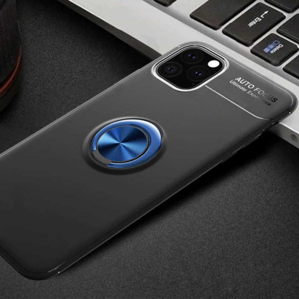 Apple iPhone 11 Pro Max Kılıf Ravel Silikon Kapak - Siyah-Mavi