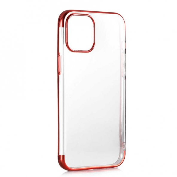 Apple iPhone 12 Kılıf Dört Köşeli Lazer Silikon Kapak - Kırmızı