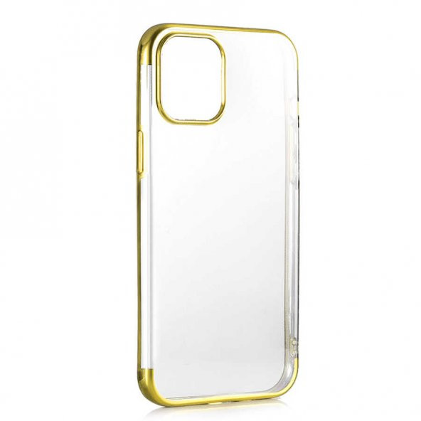 Apple iPhone 12 Kılıf Dört Köşeli Lazer Silikon Kapak - Gold