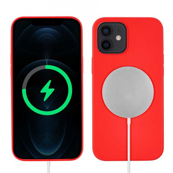 Apple iPhone 12 Mini Kılıf Silksafe Wireless Kapak - Kırmızı