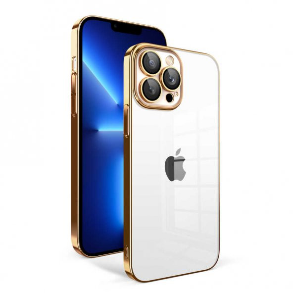 Apple iPhone 12 Pro Kılıf Kamera Korumalı Renkli Çerçeveli Garaj Kapak - Gold