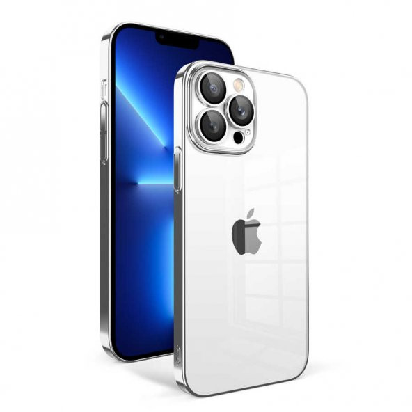 Apple iPhone 12 Pro Kılıf Kamera Korumalı Renkli Çerçeveli Garaj Kapak - Gümüş