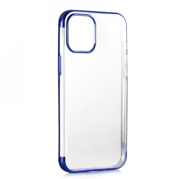 Apple iPhone 12 Pro Max Kılıf Dört Köşeli Lazer Silikon Kapak - Mavi