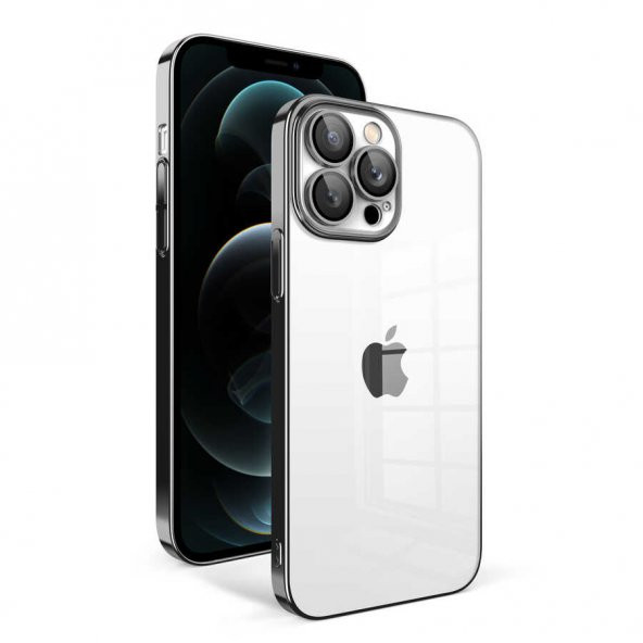 Apple iPhone 12 Pro Max Kılıf Kamera Korumalı Renkli Çerçeveli Garaj Kapak - Siyah