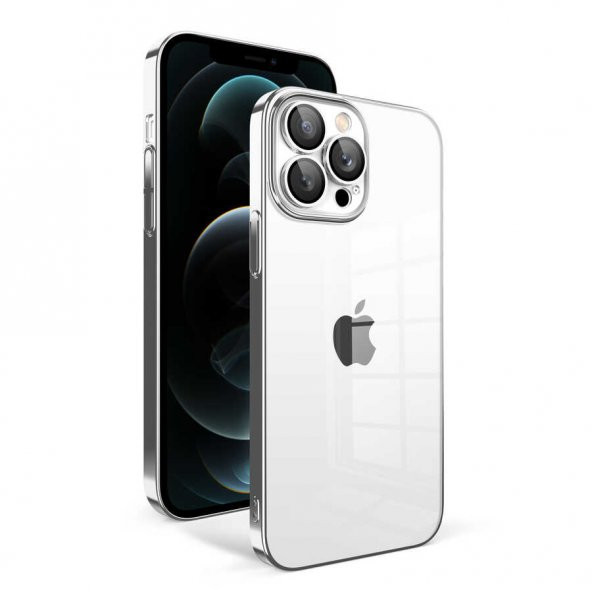 Apple iPhone 12 Pro Max Kılıf Kamera Korumalı Renkli Çerçeveli Garaj Kapak - Gümüş