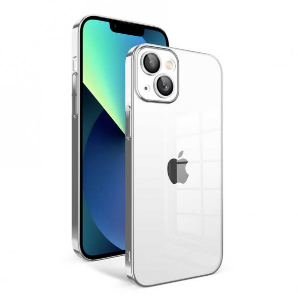 Apple iPhone 13 Kılıf Kamera Korumalı Renkli Çerçeveli Garaj Kapak - Gümüş