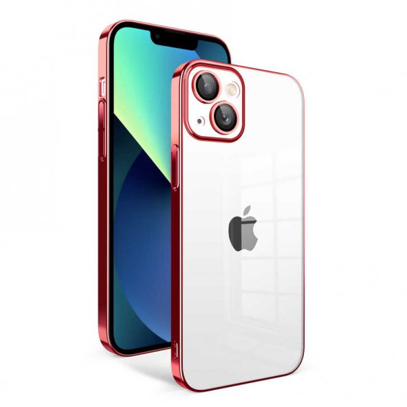 Apple iPhone 13 Kılıf Kamera Korumalı Renkli Çerçeveli Garaj Kapak - Kırmızı